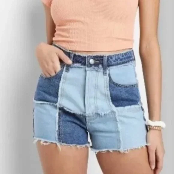 Wild Fable Patchwork Button Fly Blue Jean Shorts Denim - Picture 1 of 8